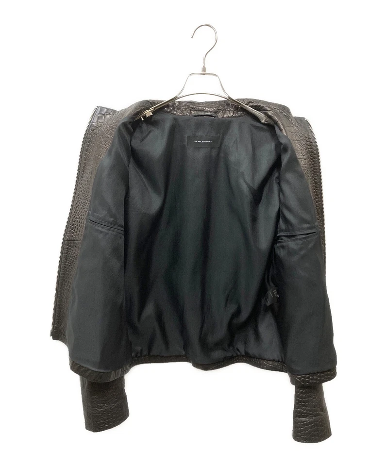 pearled ivory Embossed leather jacket Size: M Black Men - Image 3 of 4