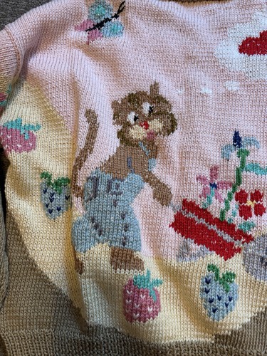 Vintage Berek Large Hand Knit Pima Cotton Strawberries Chipmunks Sweater *Read - Bild 9 von 13