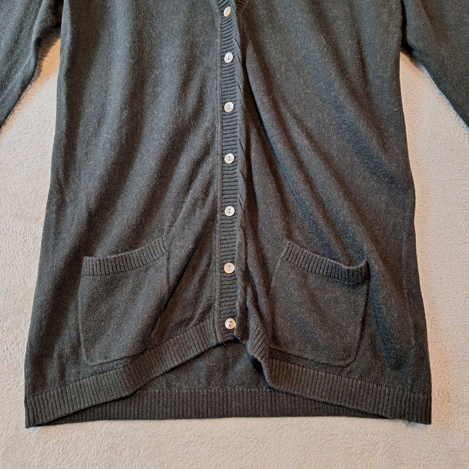 Lacoste Sweater Womens 42 Large Black Cotton Cashmere Long 3/4 Sleeve Cardigan thumbnail 4