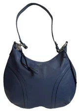 T Tahari Hobo Shoulder Bag Blue Genuine Leather Rounded Pebbled Retail $280