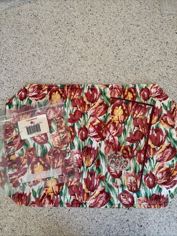 Longaberger Tulip Placemat, Napkin, Handle Gripper & Tie-on