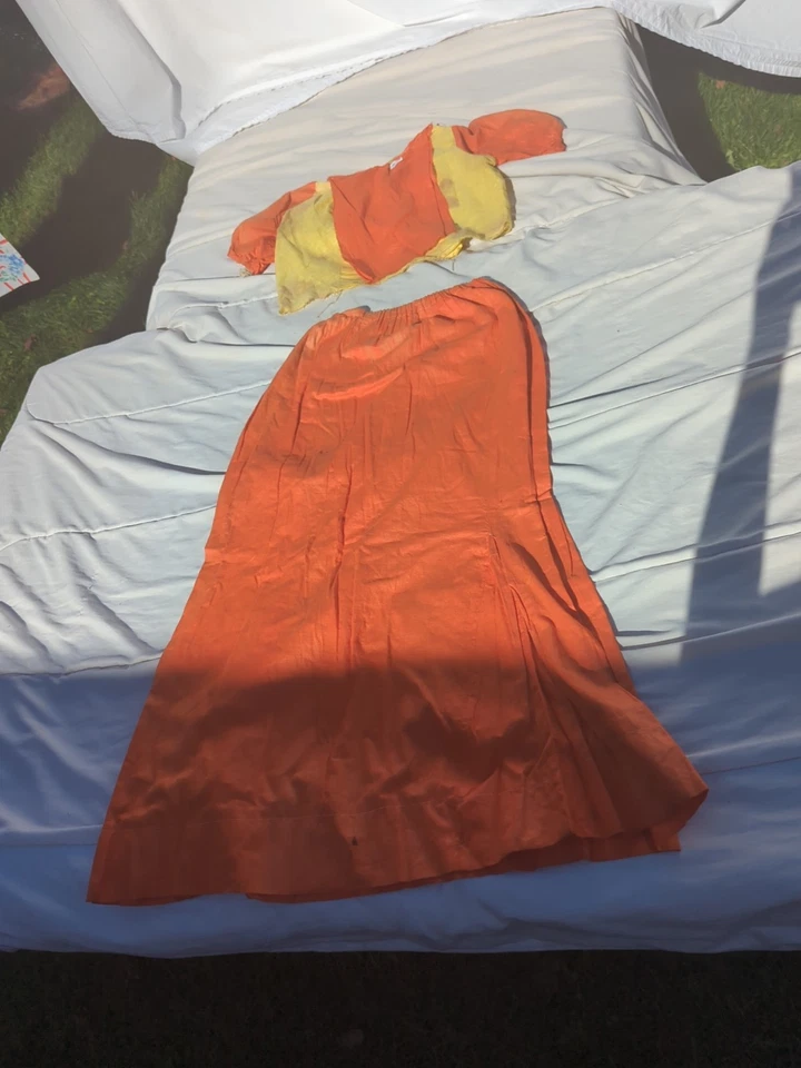 Falda y top algodón hecho a mano años 30 naranja y amarillo USA Foto 2 de 4