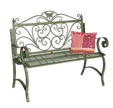 Banc de jardin métal résistant aux intempéries patine verte 120 cm banquette ...