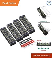 8 Position 600V Dual Row Terminal Strips - 4 Sets with Safety Covers Included