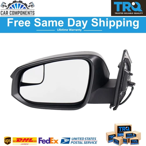 TRQ Power Mirror w/ Spotter Glass Side View Textured LH For 2016-2018 Toyota