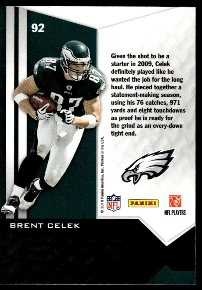 2010 Panini Epix 92 Brent Celek Philadelphia Eagles Football Card - Image 2 of 2