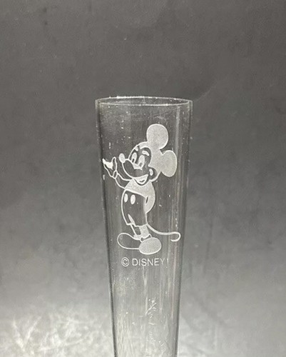 Vtg Disney Bullicante Bud Vase Clear Art Glass Flower Vase Etched Mickey Mouse