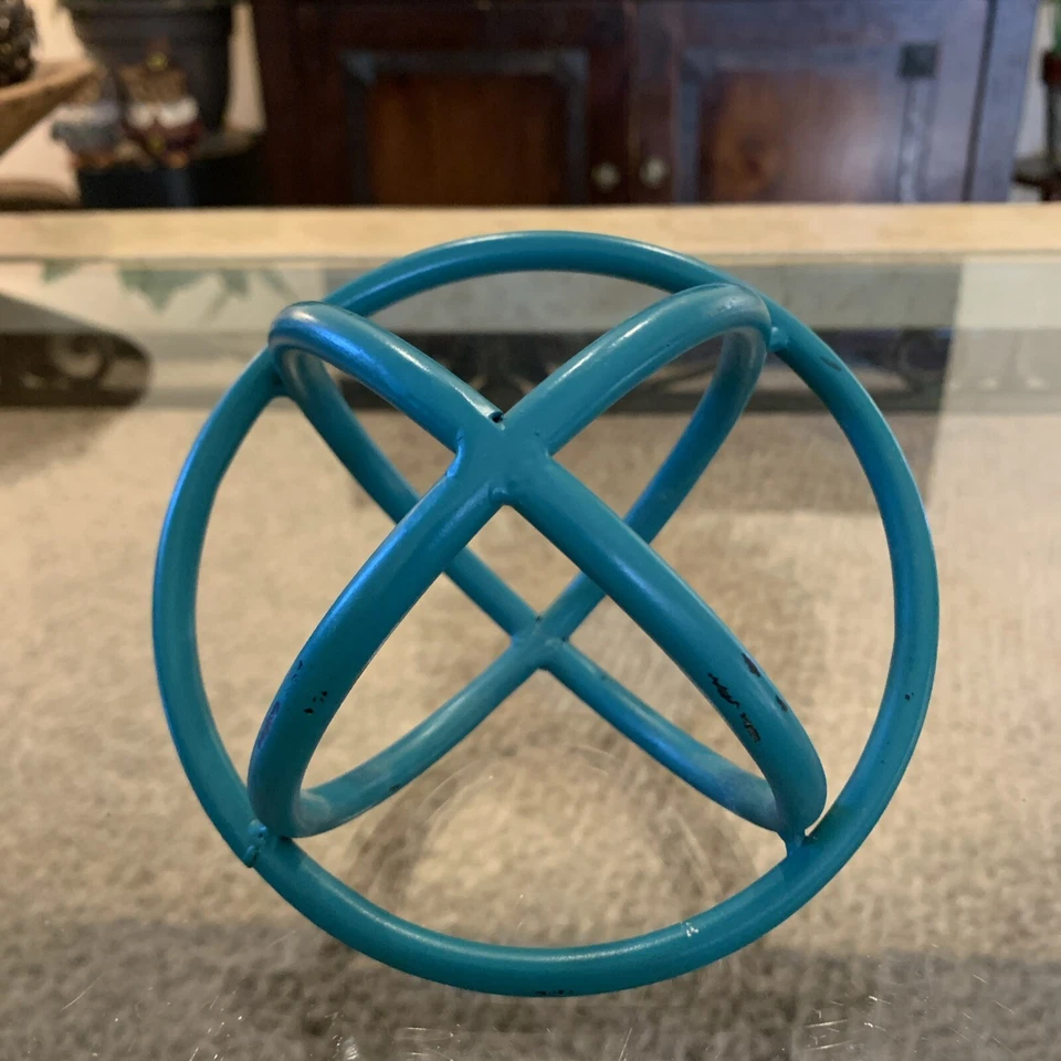 "Esfera metálica decorativa bola orbe 5-6"" envejecida decoración del hogar azul turquesa verde" Foto 3 de 4