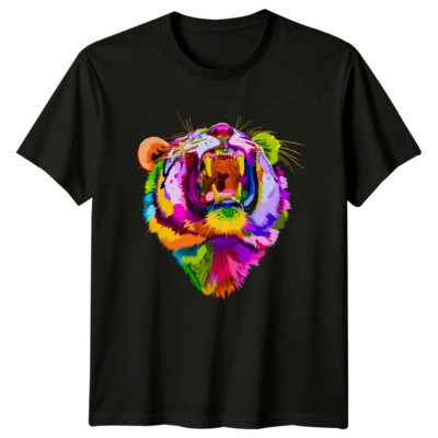 Bunter Tiger brüllt Wildtiere Tiere Herren T-Shirt Damen Grafik Tee