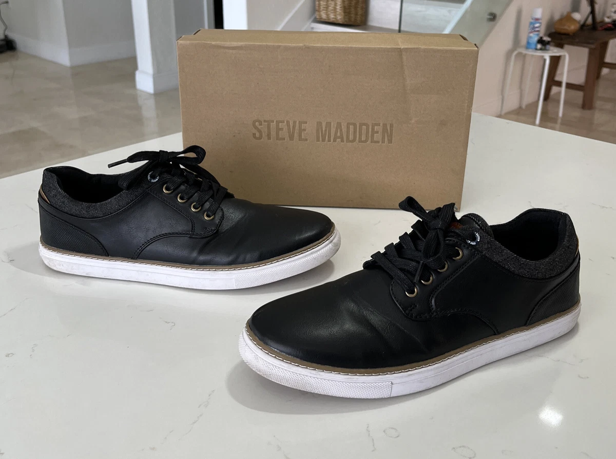 Men s Steve Madden Gully Black Leather Sneakers Size 11