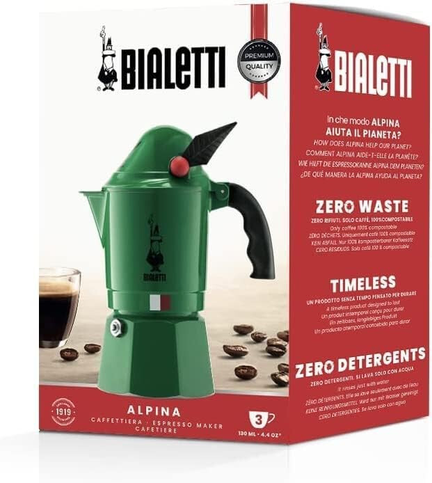 Bialetti Moka Express Alpina Iconic Stovetop Espresso Maker Moka Pot 3 Cup Green