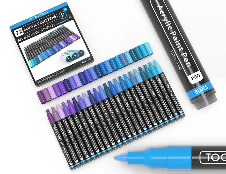 TOOLI-ART Acrylic Paint Pens 22 Assorted Blue And Purple Pro Color Series