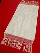 Vintage 1970s Tablecloth Runner White Cotton With Fringe 114x69cm