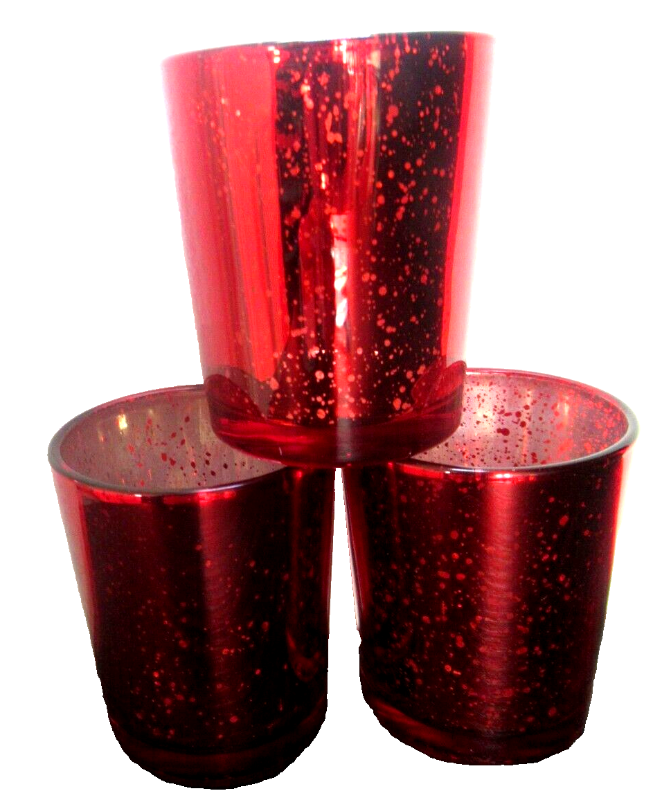 Set of 3 Speckled Red Glass Candles Holders with 3 Yankee Festive