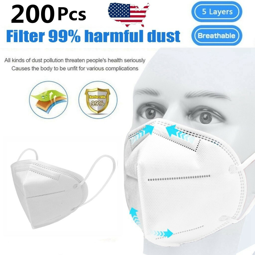 100/200 Pcs White KN95 Protective 5 Layer Face Mask BFE 95 Disposable
