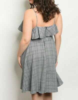 NEW JANETTE PLUS 1X GRAY PLAID RUFFLE STRAPPY CAMI ZIP FIT & FLARE CASUAL  DRESS | eBay
