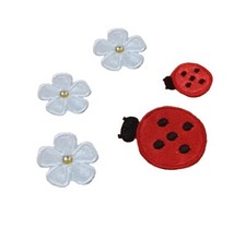 Cute Ladybird & Flower Spring Summer Set Motif Patch Sewing Trimming