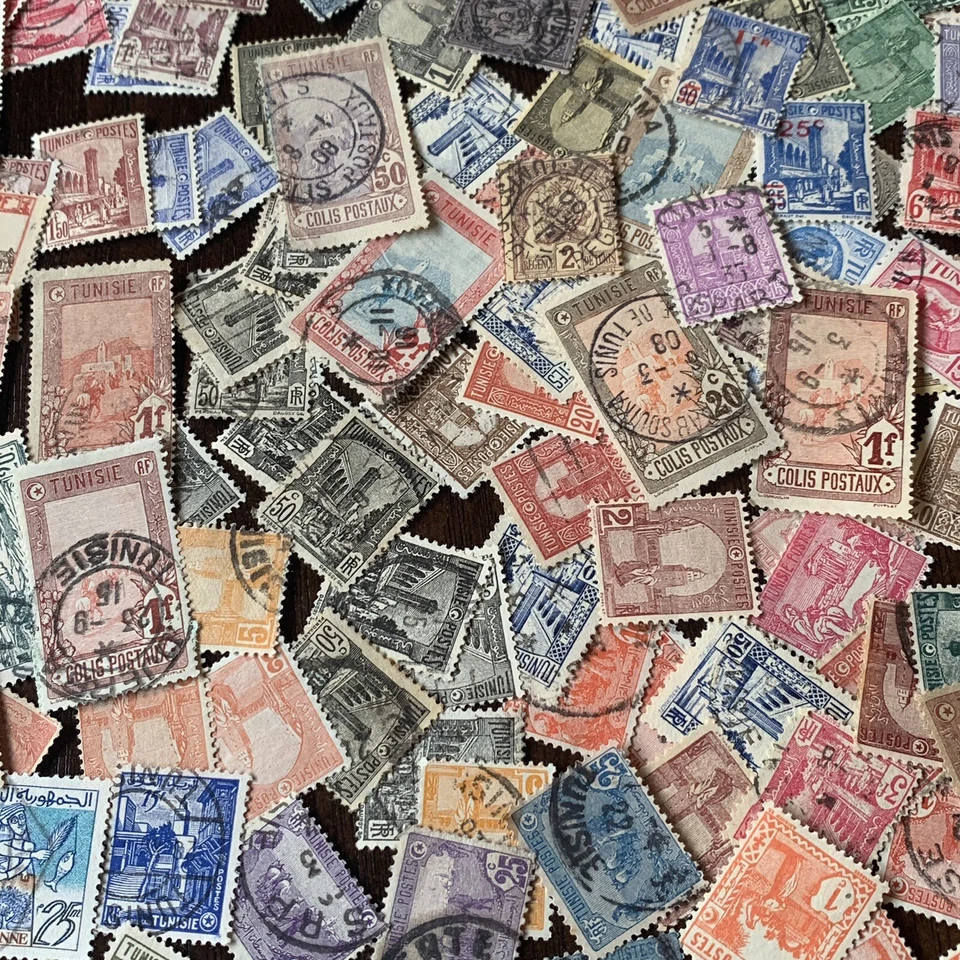 LOTE DE INVERSIÓN COLECCIÓN DE ESTAMPILLAS DE TÚNEZ FRANCESA CANCELACIONES BULLSEYE, COMO NUEVAS, USADAS Y MÁS Foto 4 de 4