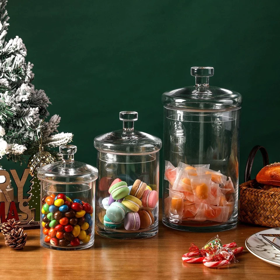 Tarros de vidrio decorativos transparentes con tapas botes de almacenamiento de baño de cocina, juego de 3 Foto 2 de 4