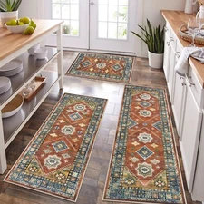 HEBE Boho Kitchen Rug Sets 3 Piece with Runner Non Slip Kitchen Rugs and Mats...