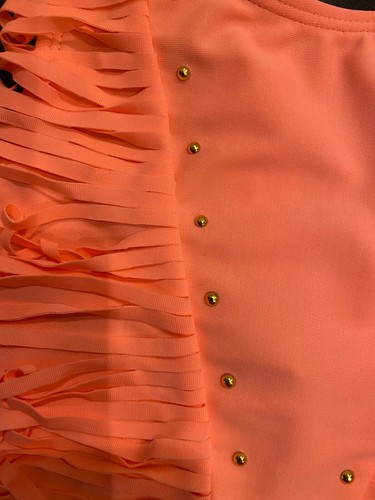Cleobella 2-pc Neon Coral Fringe Swimsuit w/Gold Studs, Medium (NWT) - Picture 4 of 5