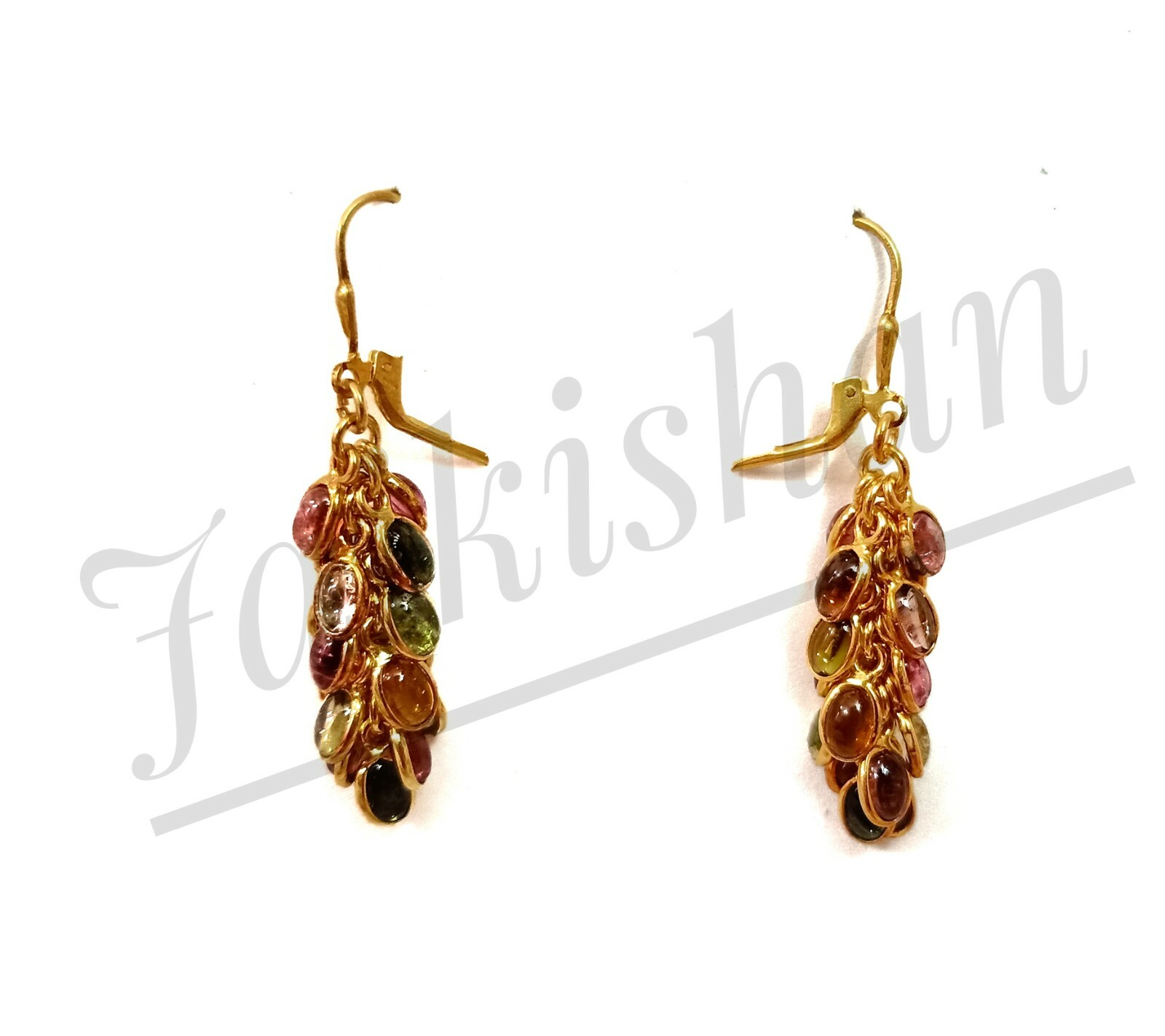Boucles D'oreilles En Argent 925 Avec Tourmaline Multicolore Naturelle - Rose-Mimosa