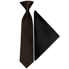 Pre Tied Black Satin Boys Tie and Pocket Square Set Age 4-7 Wedding Formal Prom