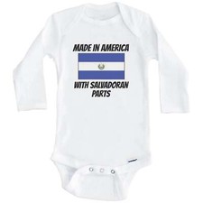 Made In America With Salvadoran Parts El Salvador Flag Long Sleeve Baby Bodysuit