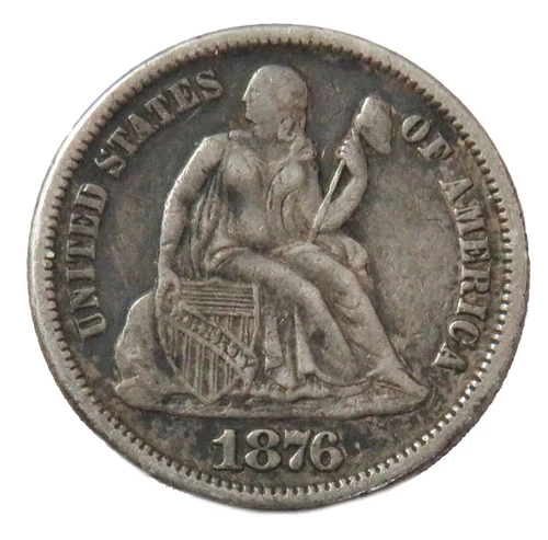 1876 SEATED LIBERTY DIME COIN EXTRA FINE CONDITION