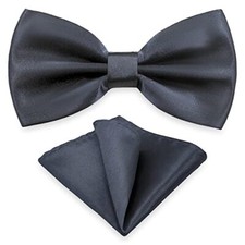 Men's Bow Tie Pocket Square Set, Unisex Design Bowtie and Deep Gray