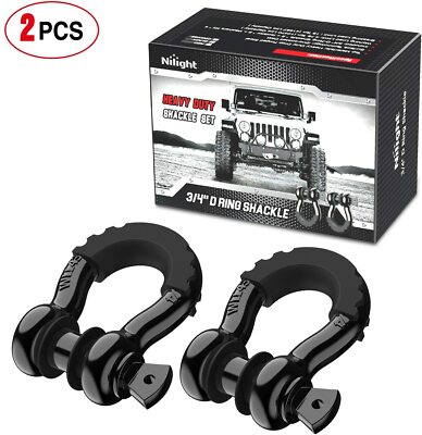 2PCS 3/4'' D-Ring Shackles 7/8'' Pin Black Isolator Washers Kit 4.5t For Bumper