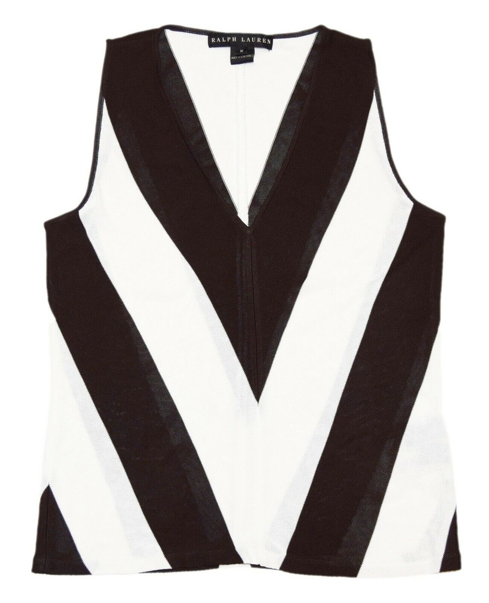 $355 Ralph Lauren Black Label Women V-Neck Colorblock Sleeveless