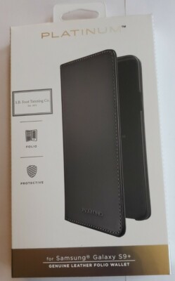 Platinum Genuine Leather Folio Wallet Case for Samsung Galaxy S9+ Plus - Black