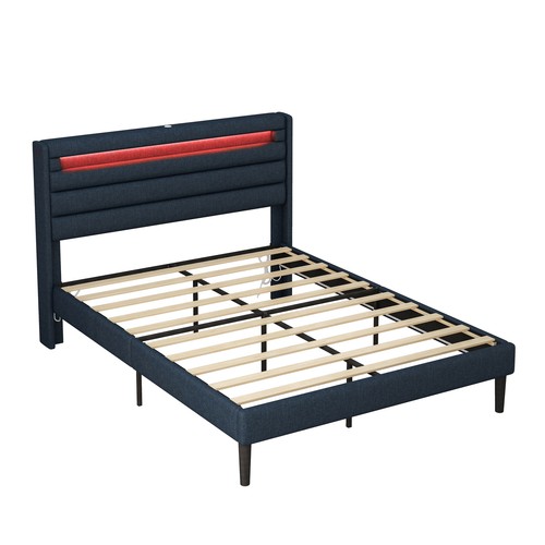 Queen Size Bed Frame with LED Bedside Induction Light, Anti Slip and Noise Free - 第 12/17 張圖片