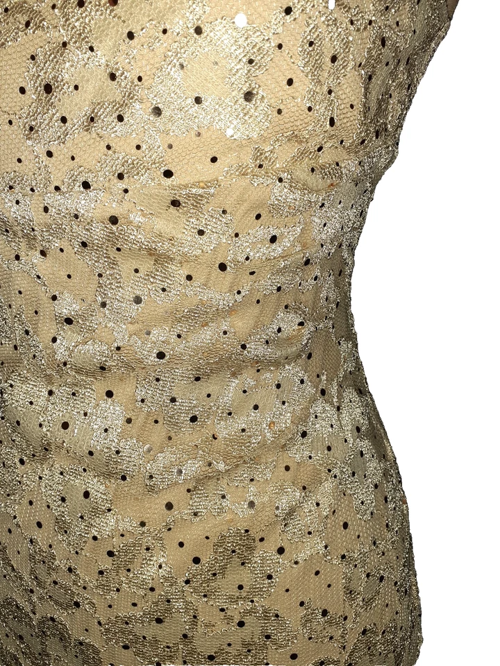 Vestido Vaina CONNECTED Talla 10 Dorado Floral Encaje Brillante Manga Hasta la Rodilla Foto 3 de 4