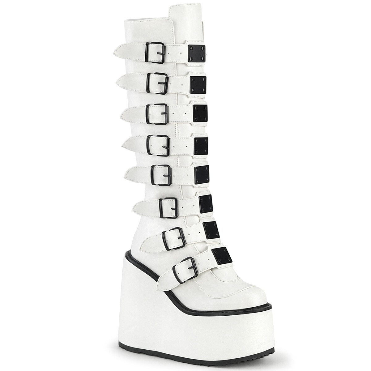 DEMONIA SWING-815 Wedge Platform Goth Buckle Strap White Women
