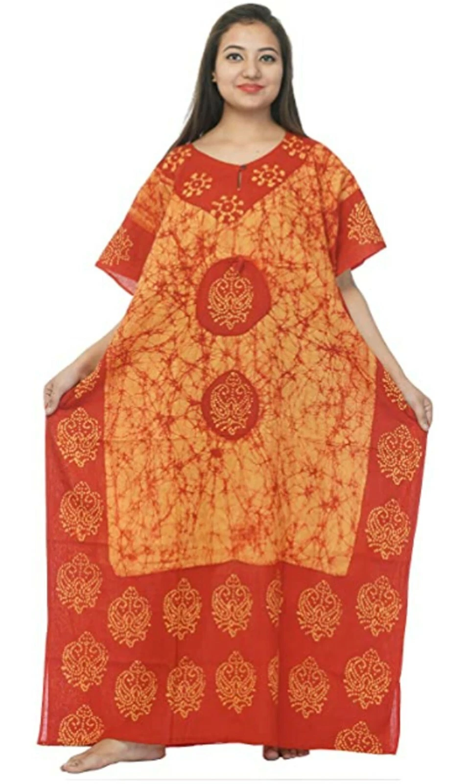 SUPREME Stampa assortita lunga bohémien batik donna giallo rosso caftano
