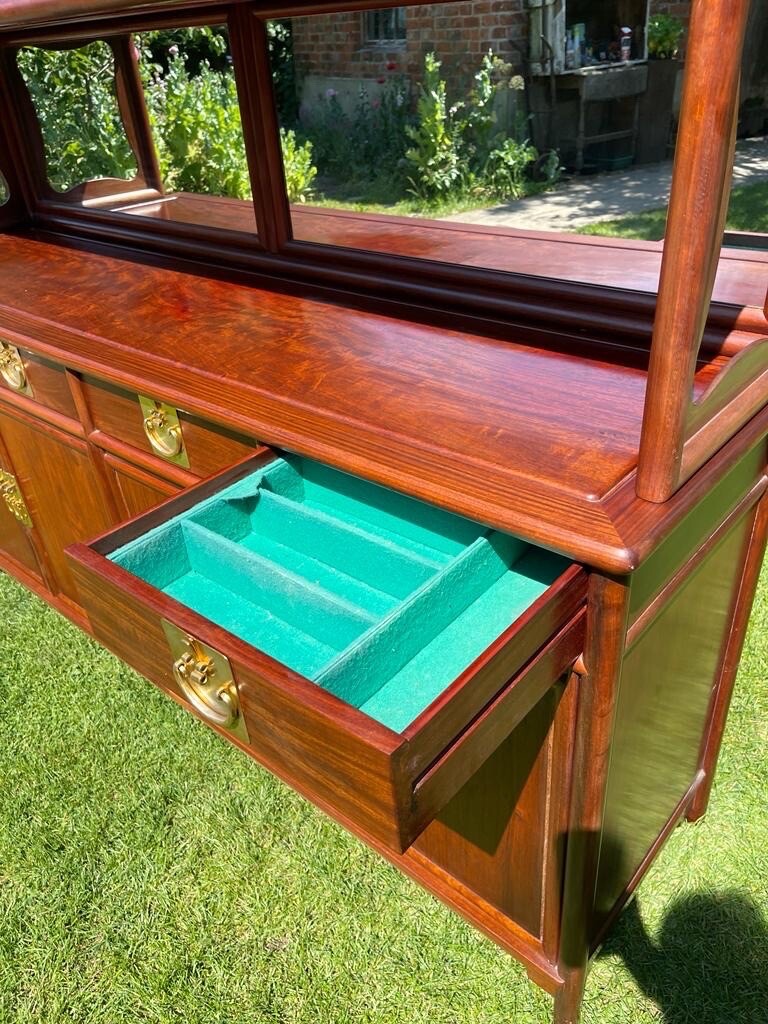 Large Antique Reproduction Mahogany Display Sideboard Oriental Dresser eBay