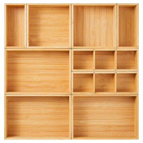 Drawer Organizer, Set of 9 Bamboo Wood Kitchen Makeup Desk Junk Tea Drawer St...