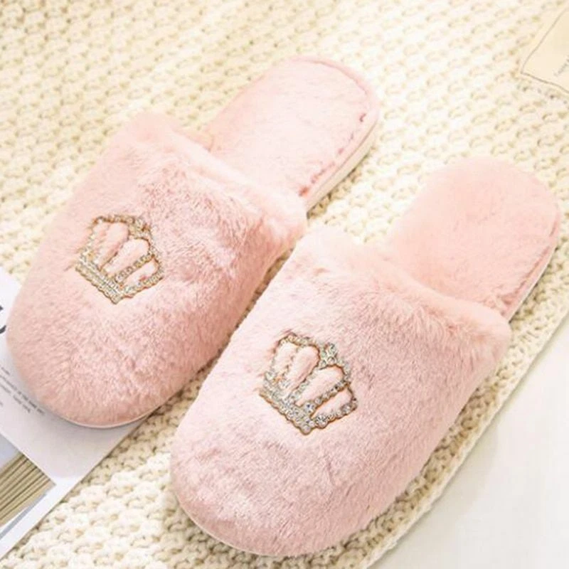 Indoor Slippers Women Crown Slipper House Plush Shoes Home Shoe Slip On Wear Kit
