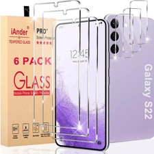 3 Pack Galaxy S22 Tempered Glass Screen  Lens Protectors   Easy Install  HD...
