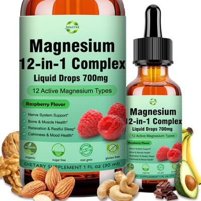 Magnesium 12 in 1 Complex Liquid Drops 700mg, High Absorption Magnesium Glycinat