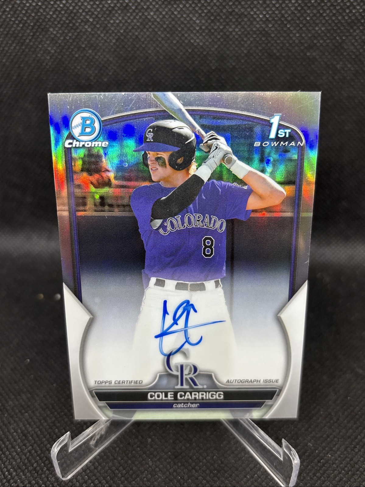 2023 Bowman Chrome Cole Carrigg 1st Refractor Auto /499 Rockies RC