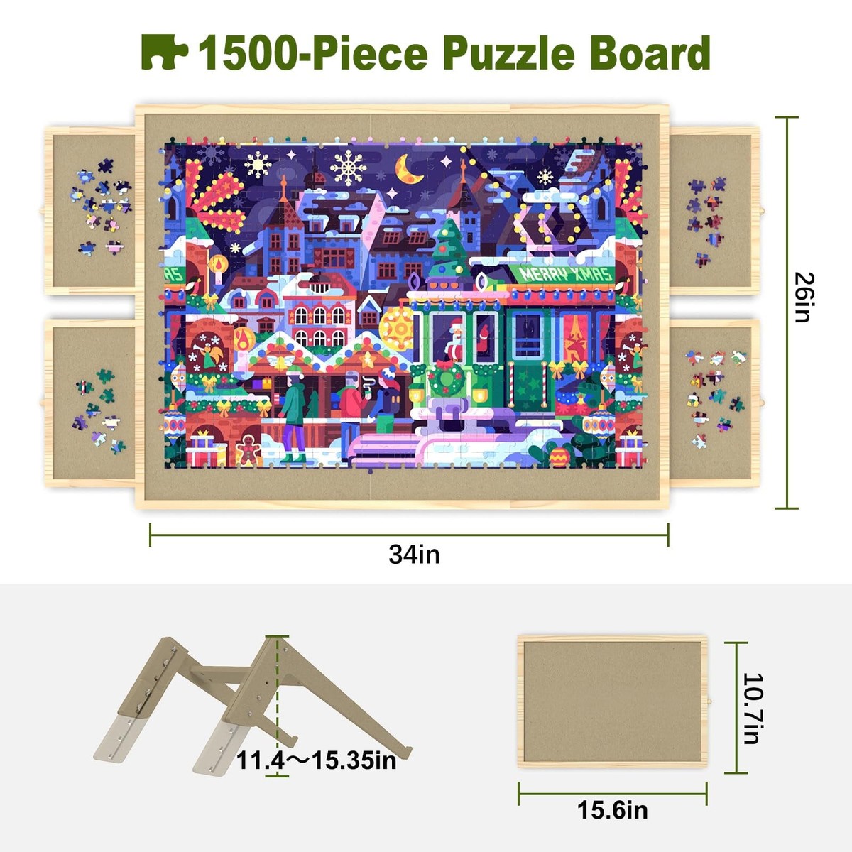 G TALECO GEAR Wooden 1500-Piece Puzzle Board with 360 Rotation