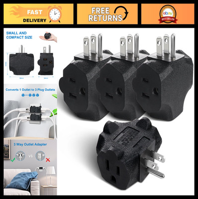 3 Outlet Extender, Heavy Duty Grounded Wall Adapter, T-Shaped Power Splitter, 4