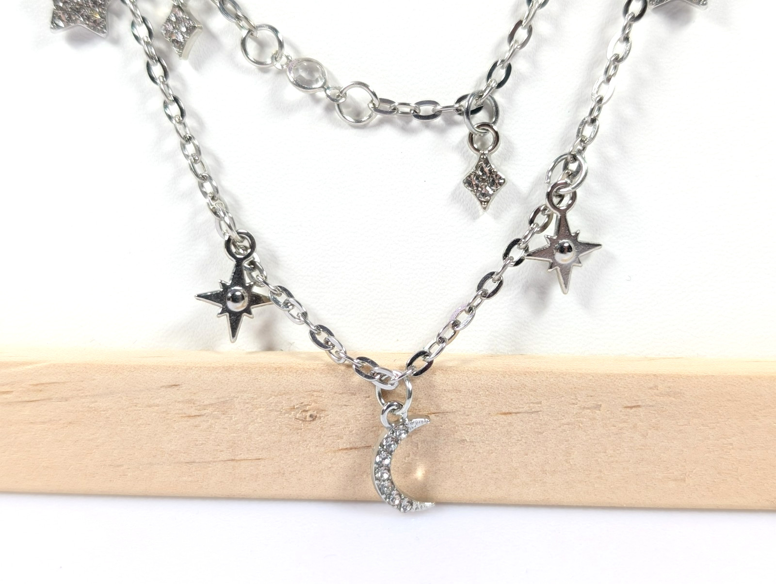 Layered Celestial Silver Two Strand Necklace Moon… - image 2