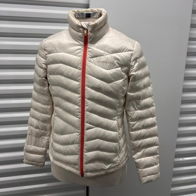 Merrell 800 Fill Power Down Puffer Jacket Women's Cream Red Zip Lightweight XL