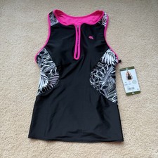 NWT ZeroXposur Black  Pink Zip Front Racerback Carmine Tankini Top - Size XL
