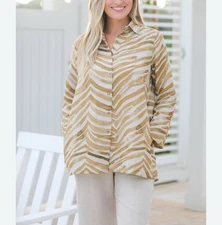 NWOT iLinen Classic Button Down Zebra Long Sleeve Shirt Animal Classic Sz  M