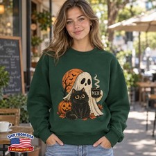 Halloween Witch Sweatshirt Haunted House Ghost Pumpkin Autumn Crewneck